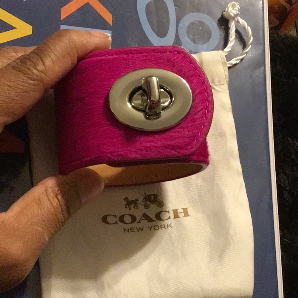 Authentic Coach Hot Pink Calf Hair Leather Turnlock Cuff